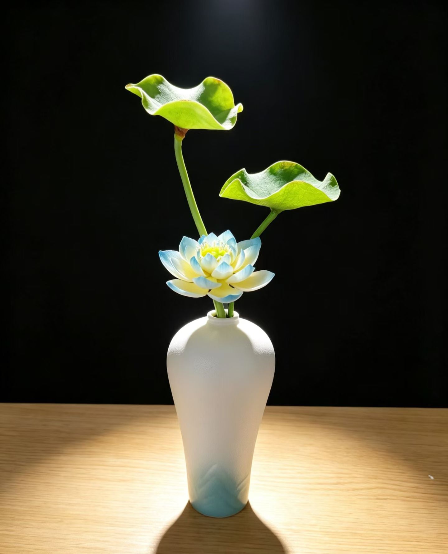 Handmade Preserved Lotus Pod & Leaf with Matte Ceramic Vase
