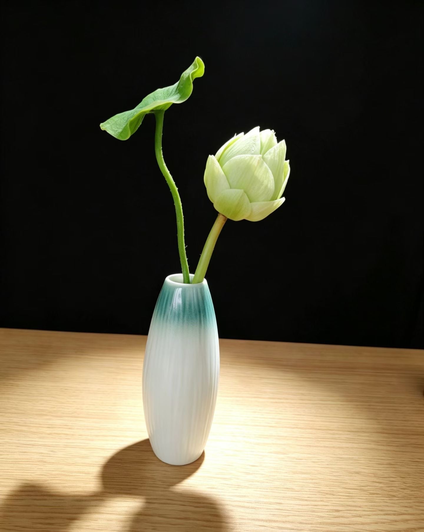 Handmade Preserved Lotus Pod & Leaf with Matte Ceramic Vase
