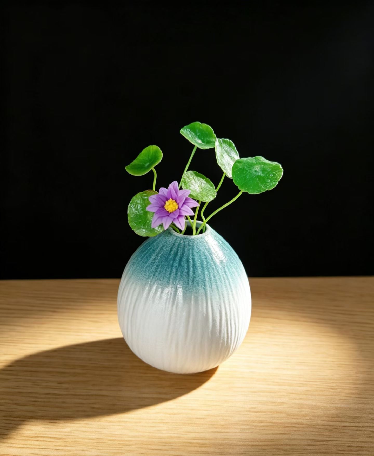 Handmade Preserved Lotus Pod & Leaf with Matte Ceramic Vase