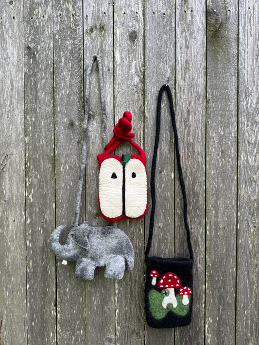 Cheesenut Handmade Wool Felt Mini Crossbody Bag | Whimsical Fruit & Forest Animal Small Purse, Pure Wool Handcrafted Kids Coin & Accessory Pouch