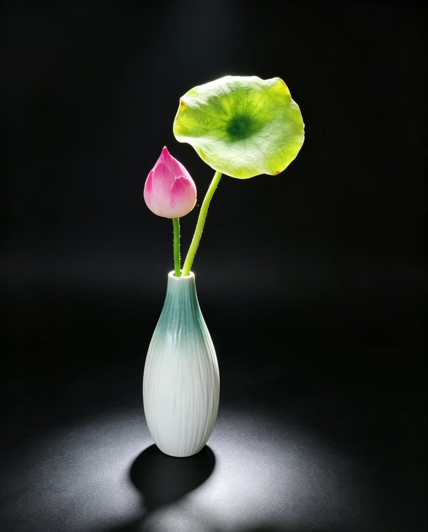 Handmade Preserved Lotus Pod & Leaf with Matte Ceramic Vase